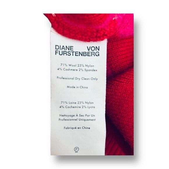 Diane von Furstenberg XL Wool Sweater Red Pink Stripe Crewneck Knit Fall Winter - Picture 8 of 9
